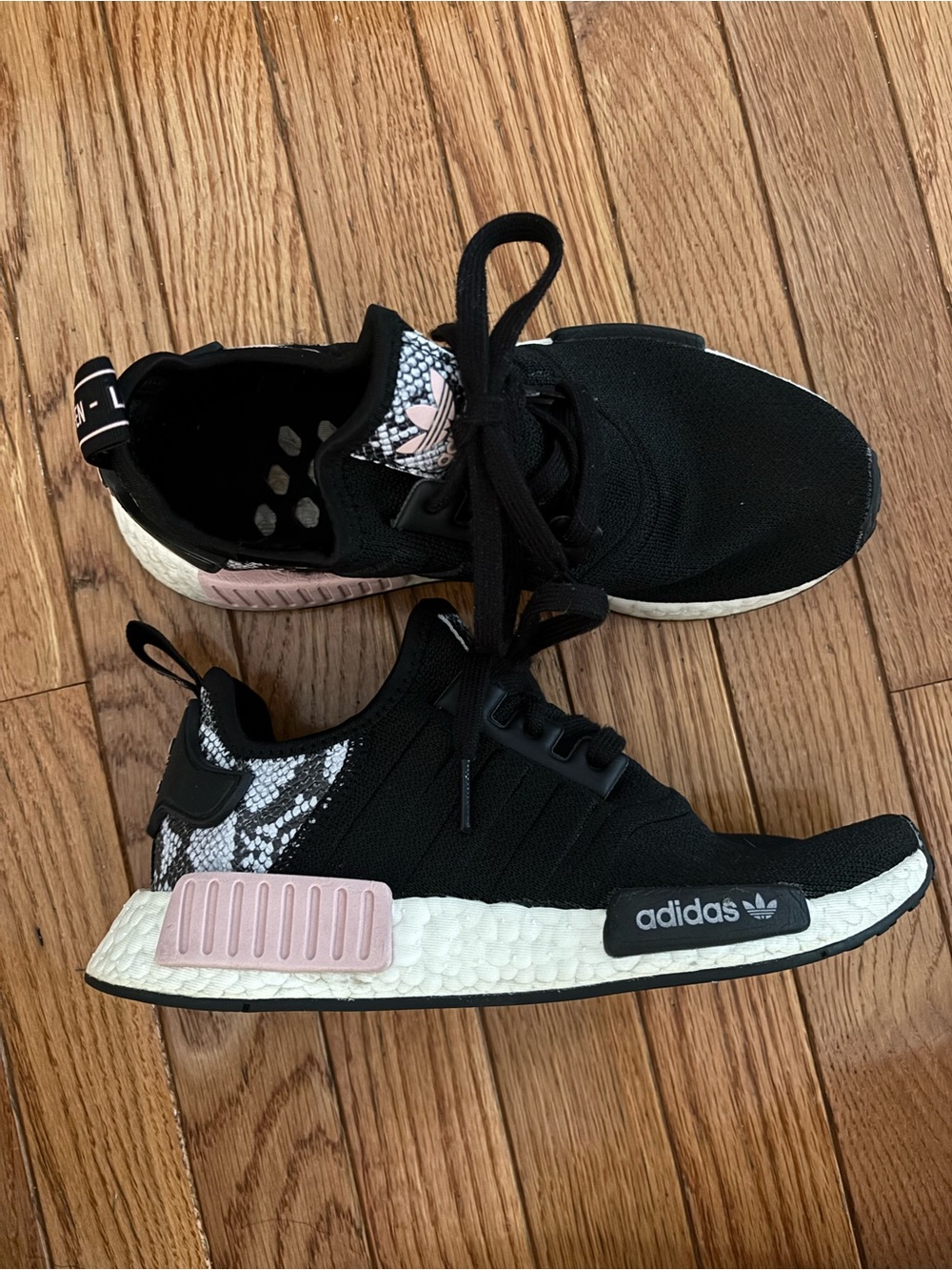 adidas Women’s NMD R1 Black & Pink Sneakers - Snakeskin print